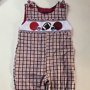 Lil Cactus Red Plaid Football Overalls. 6-12 month sizing.